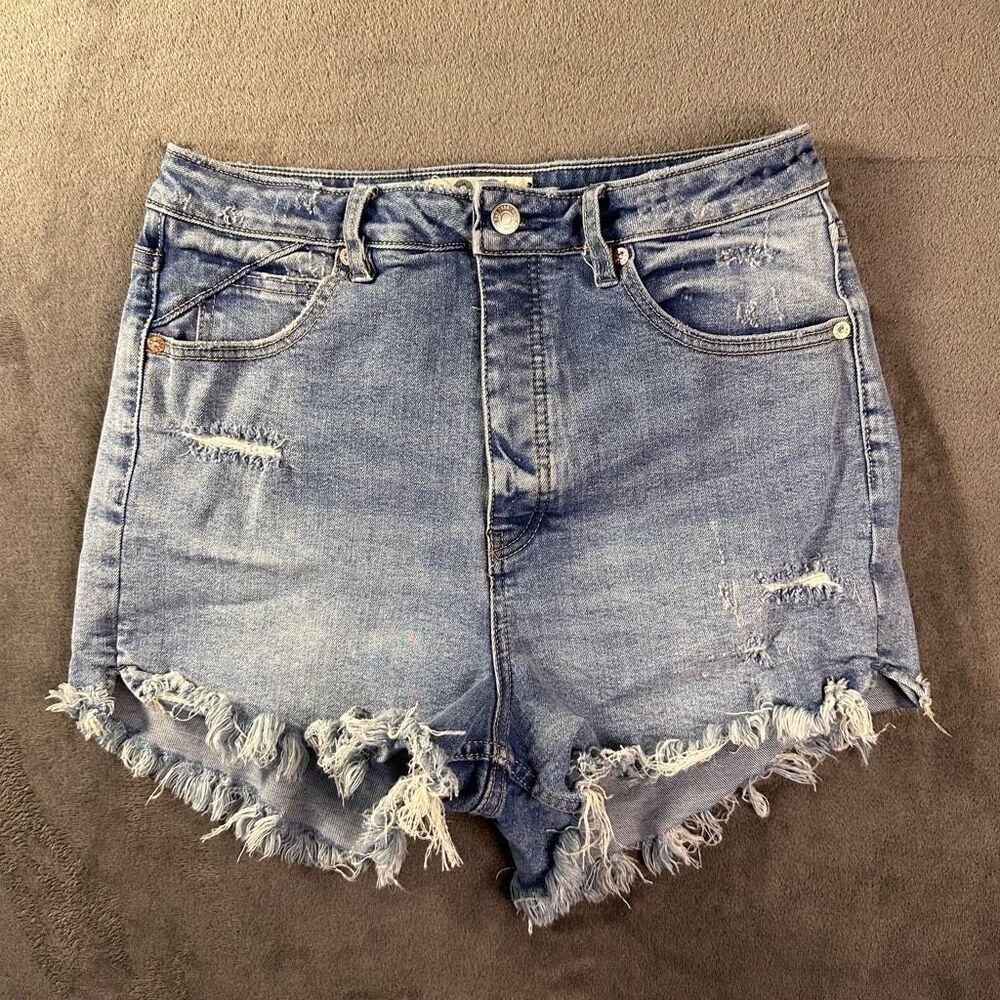 Free People Light Blue Distressed Denim Jean Shorts